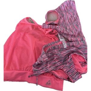 Gerry Girls Swim Set 3 Piece, Size L/14 Coral Striped Multi Color